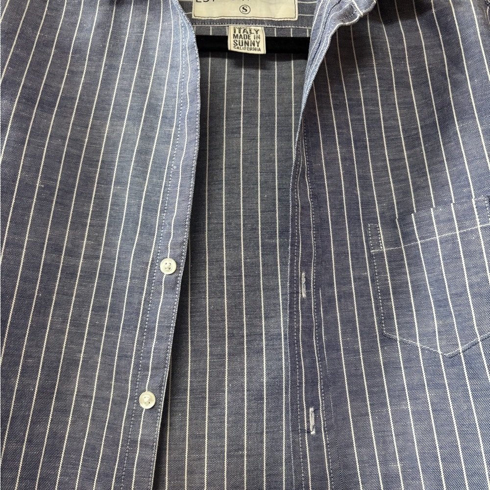Frank & Eileen Relaxed Navy Striped Button Up Shirt - Picture 8 of 13